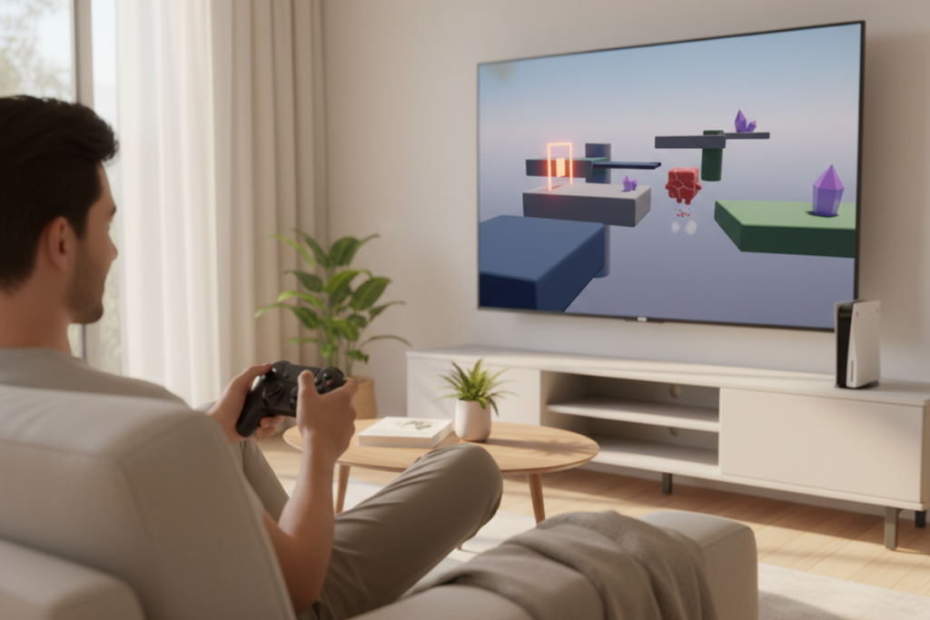 Un joueur qui joue sur sa console PS5