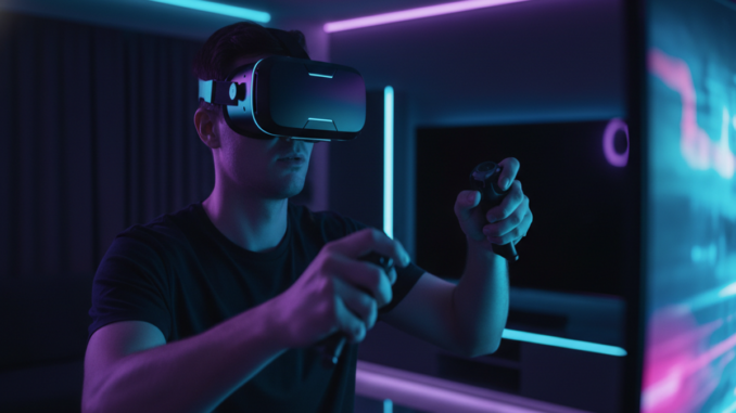 Un joueur qui joue en réalité virtuelle