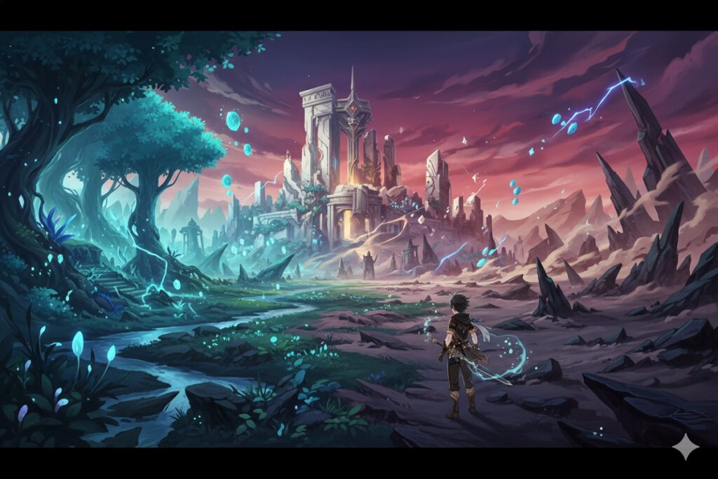 paysage ouvert inspiré du gameplay de Genshin Impact 6.5