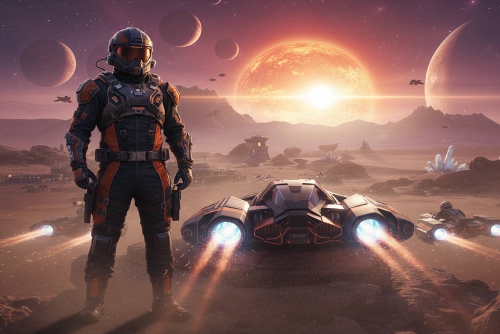 Poster d’un jeu spatial comme Star Wars : Galactic Racer