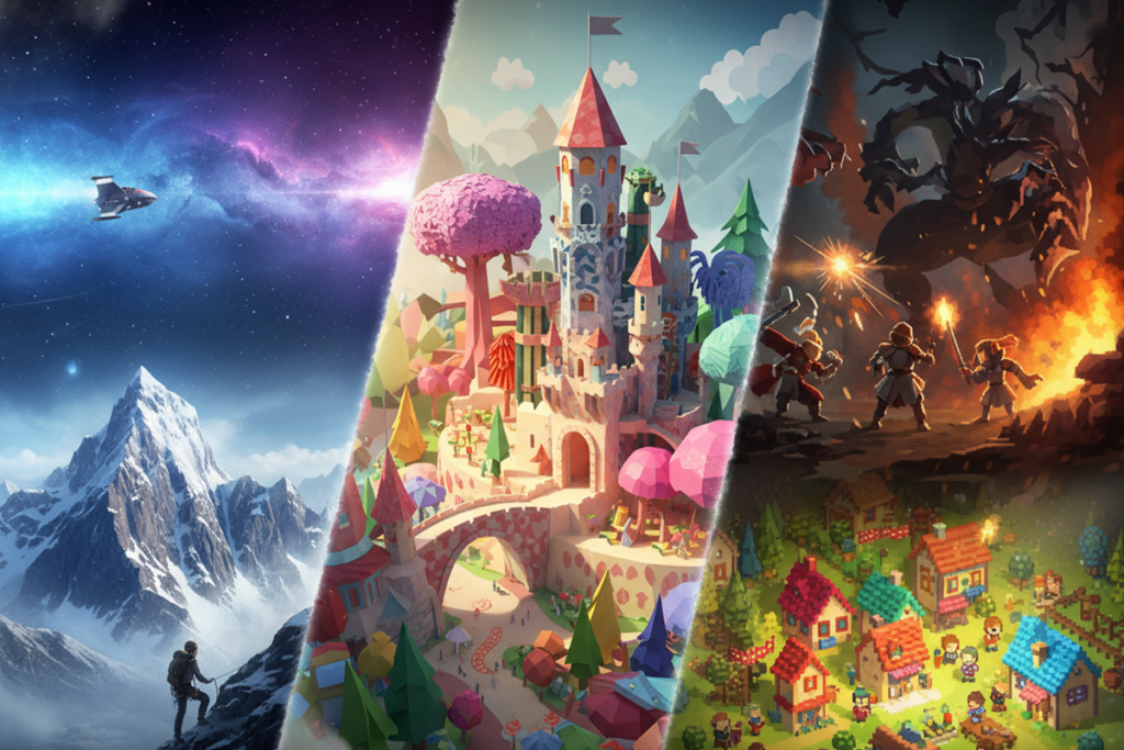 Poster présentant plusieurs jeux indé