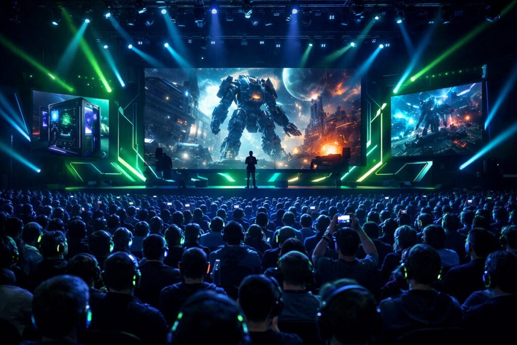 scène de conférence gaming comme le PC Gaming Show