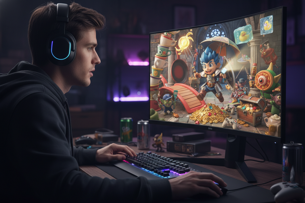 Un gamer qui joue sur son ordinateur