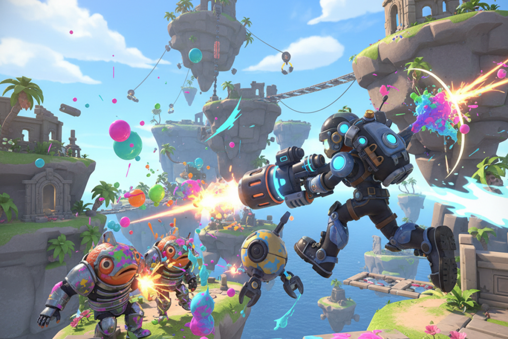 Gameplay d’un jeu de tir comme Splatoon Raiders