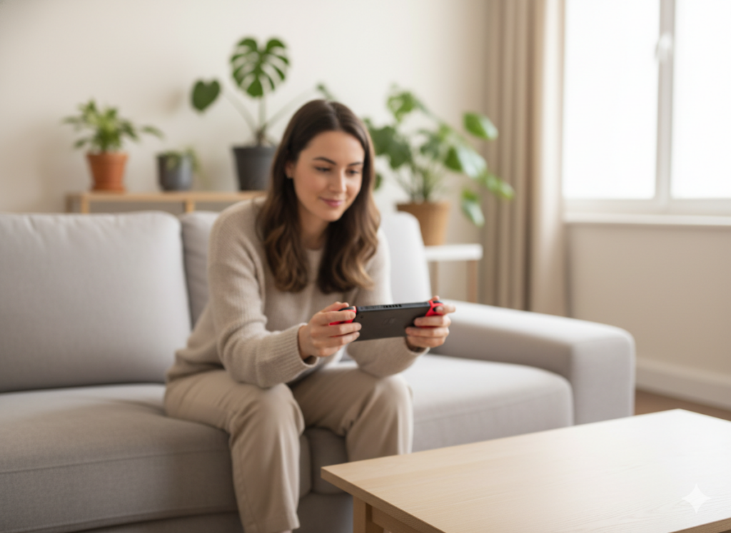 Une personne qui joue sur Nintendo Switch