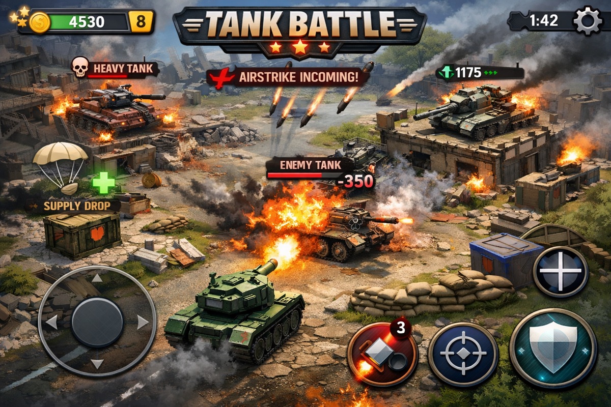 Gameplay d’un jeu mobile comme Tank Battle
