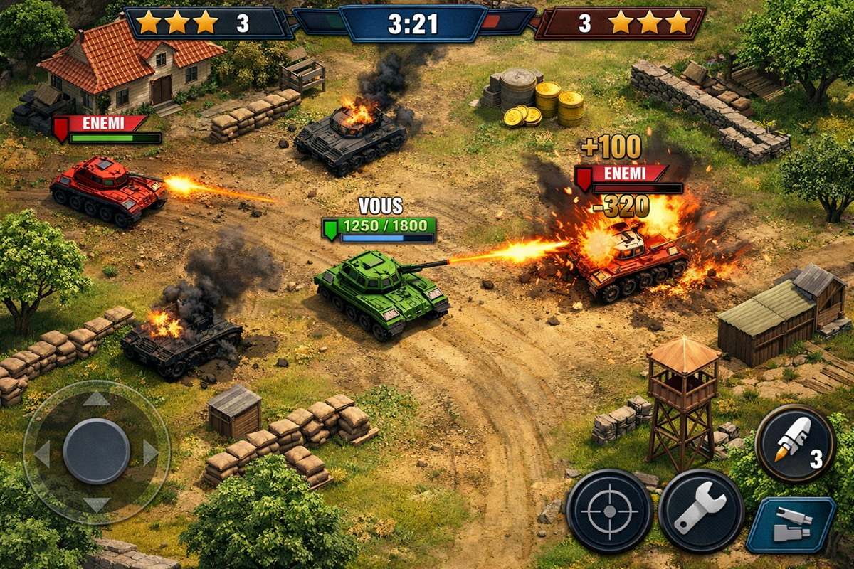 Gameplay d’un jeu mobile comme Tank Battle