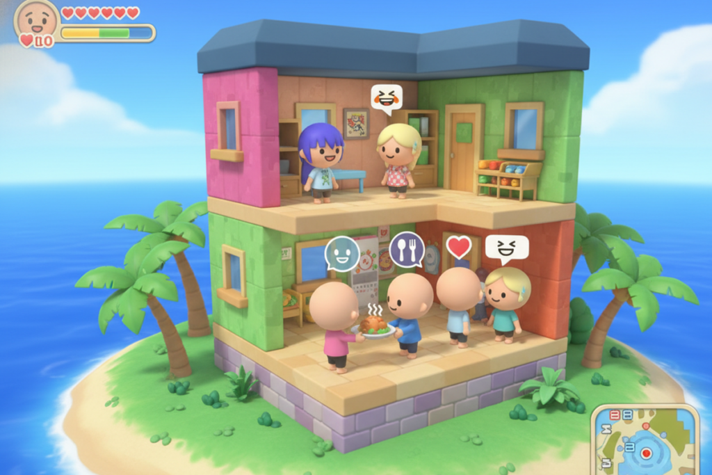 Gameplay d’un jeu cosy comme Tomodachi Life : Une vie de rêve