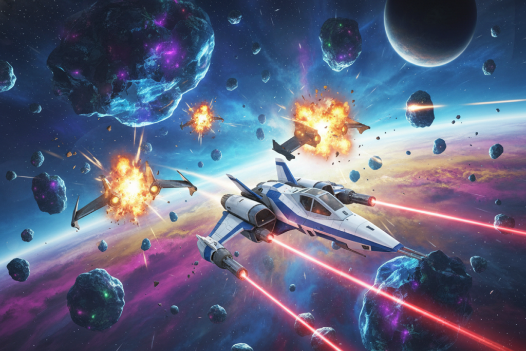 Gameplay d’un jeu similaire à Star Fox