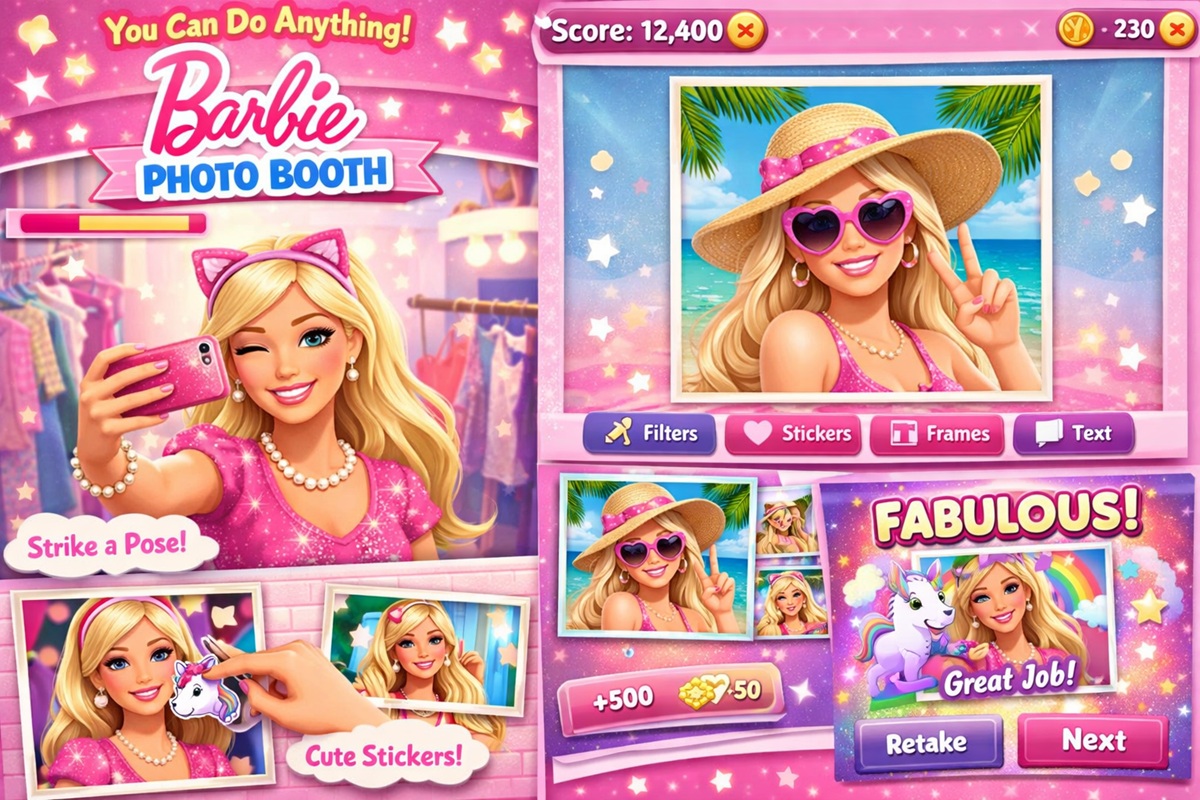 Gameplay d’un jeu pour mobile comme Barbie Photo Booth