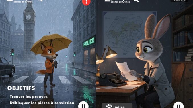Gameplay d’un jeu mobile comme Zootopie Scènes de Crimes