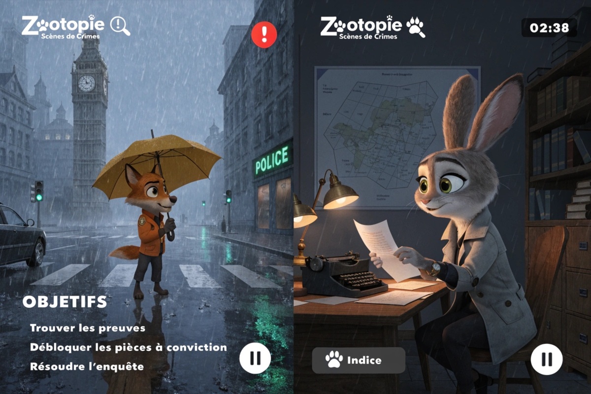 Gameplay d’un jeu mobile comme Zootopie Scènes de Crimes