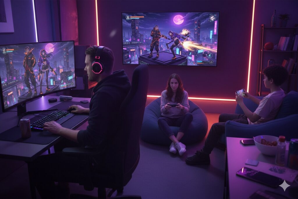gamers jouant à un jeu comme Zenless Zone Zero