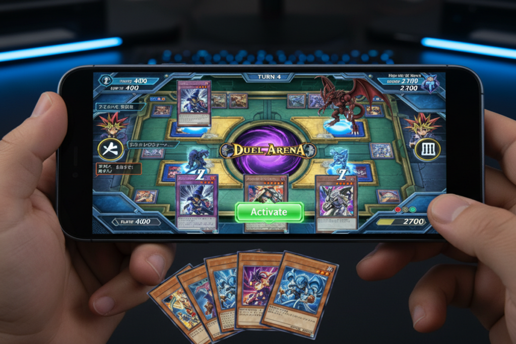 Gameplay d’un jeu de cartes comme Yu-Gi-Oh! Duel Links