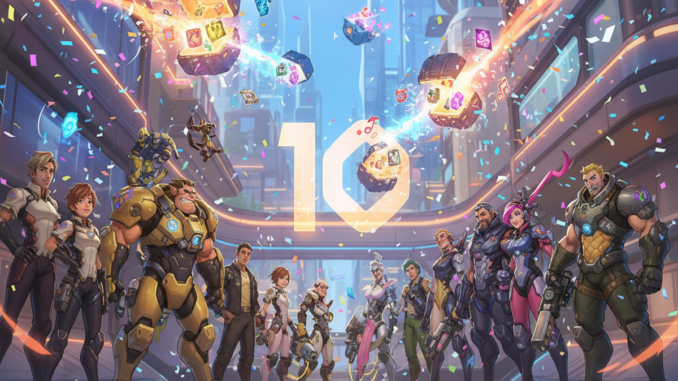 Affiche pour les 10 ans d’un jeu comme Overwatch