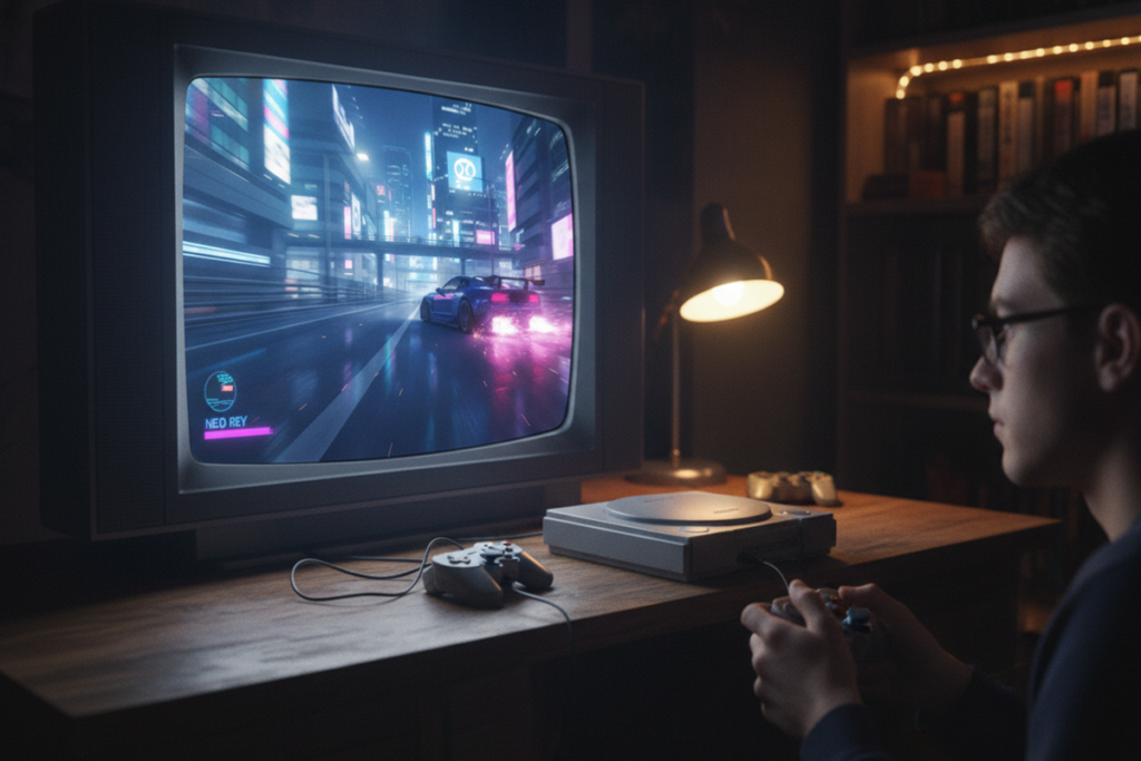 Quelqu’un qui joue sur une console rétro