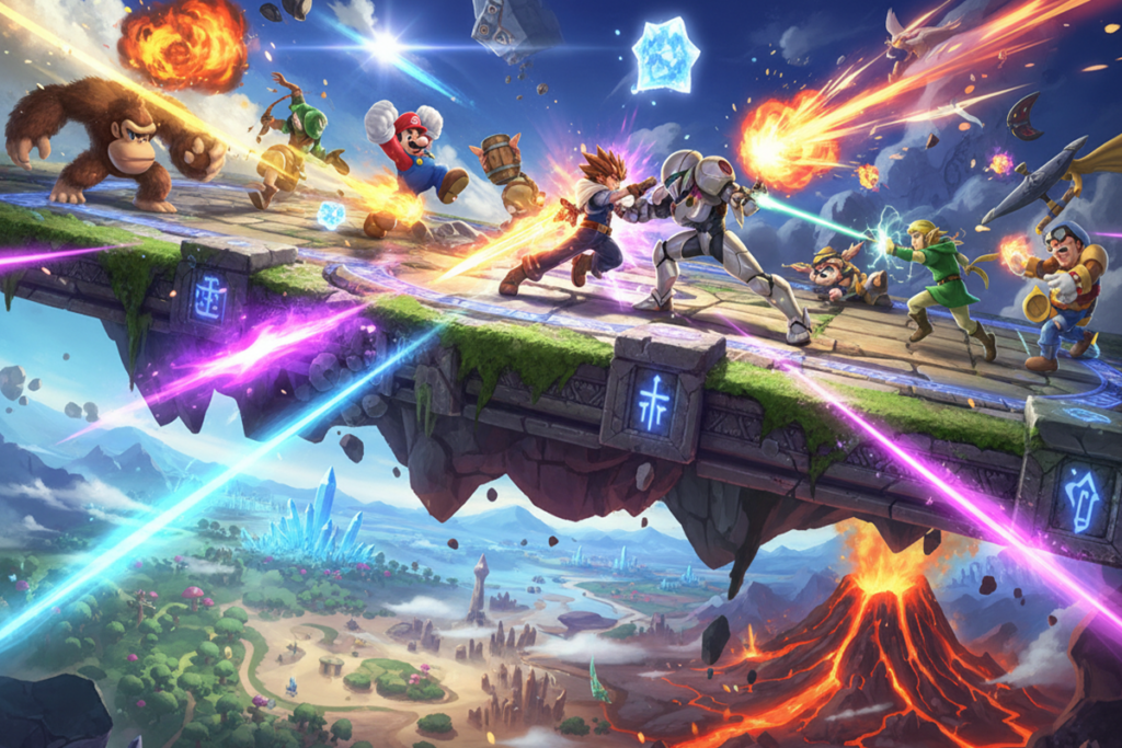 Gameplay d’un jeu similaire à Super Smash Bros.