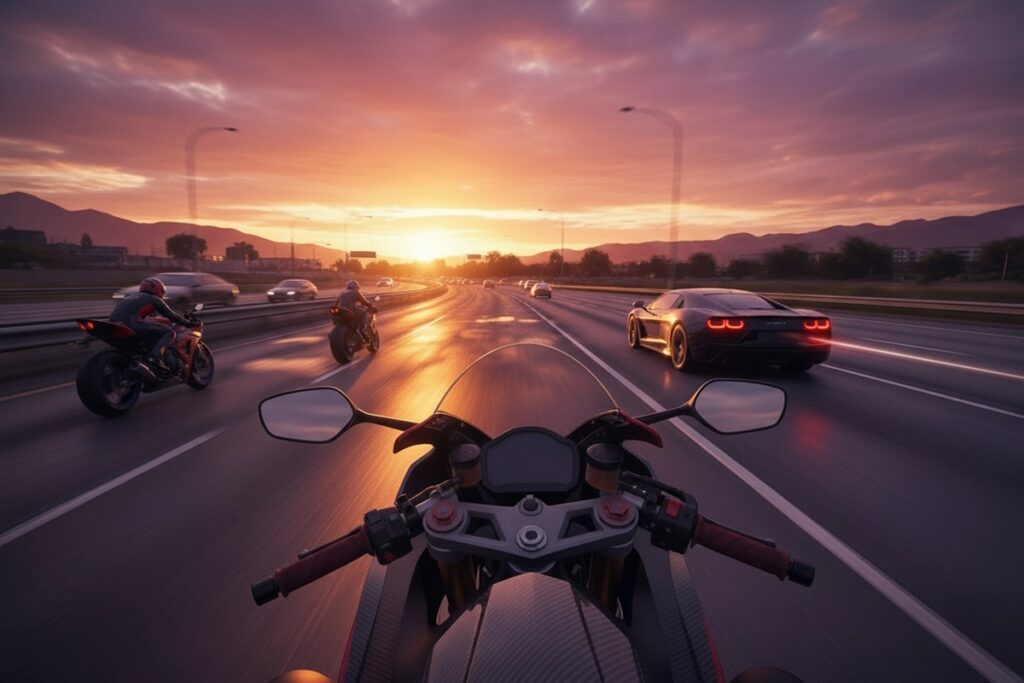 Gameplay d’un jeu de course comme Highway Rider Extreme