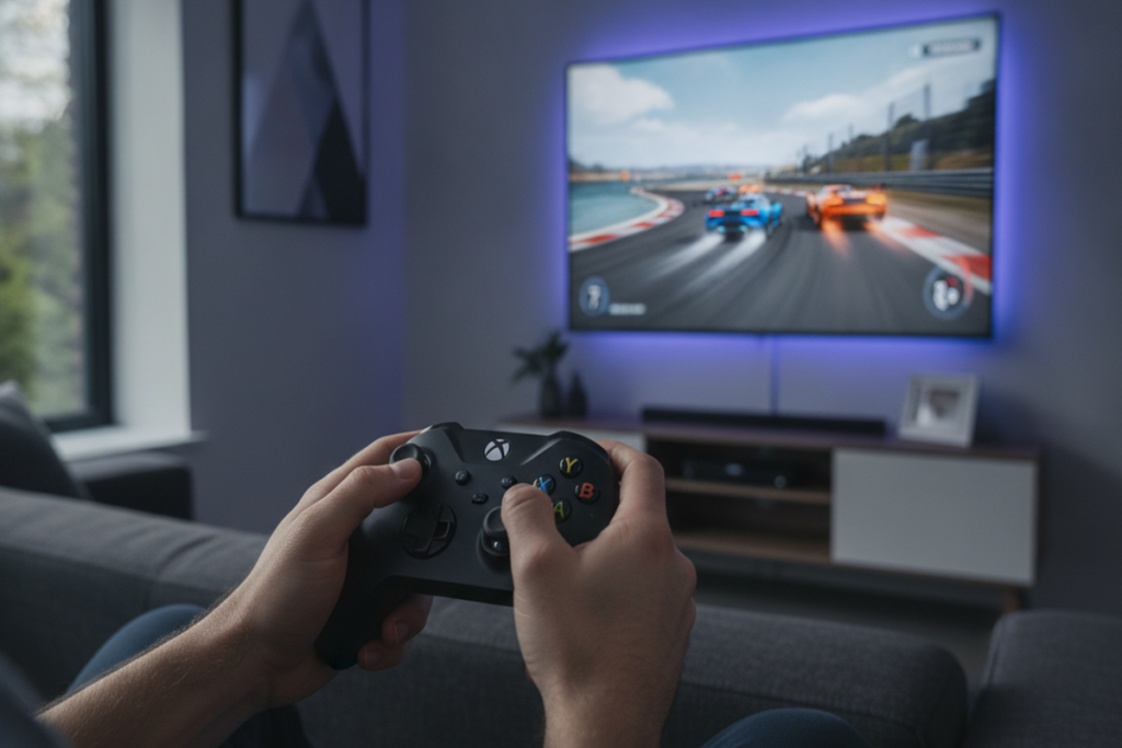 Jouer à un jeu de course sur console