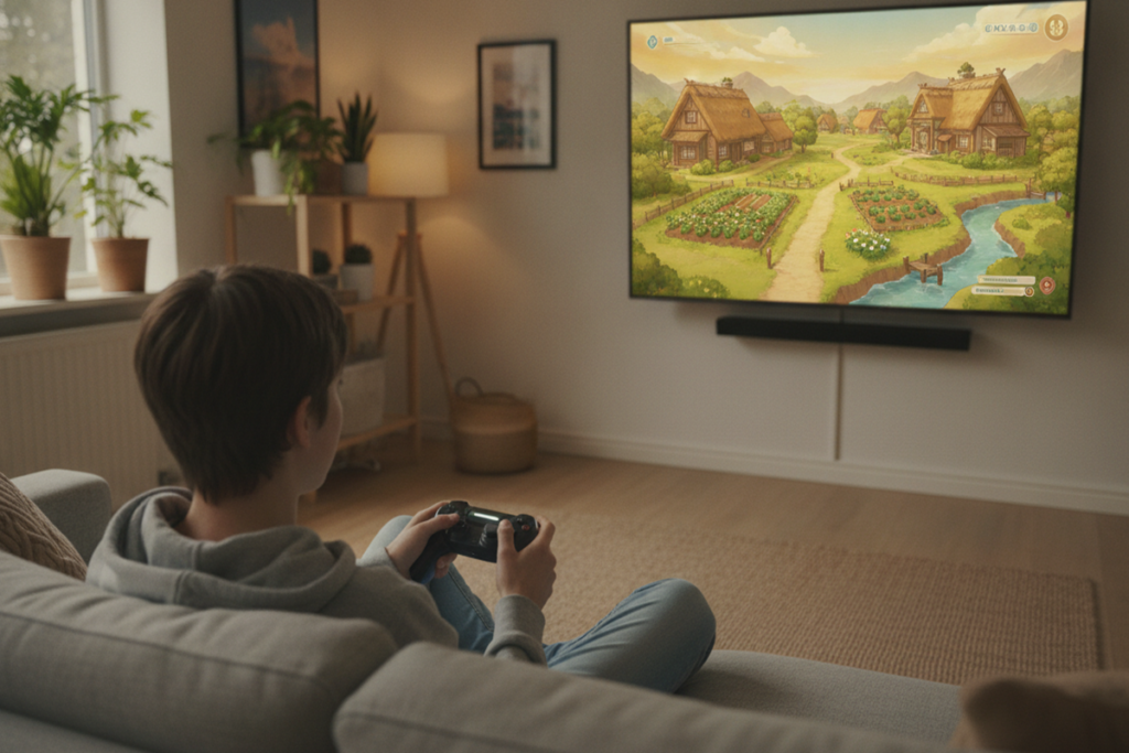 Un joueur qui joue sur sa console