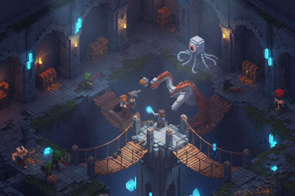 Gameplay d’un jeu de construction comme Minecraft Dungeons II