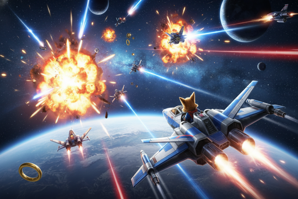 Gameplay d’un jeu de combat spatial comme Star Fox