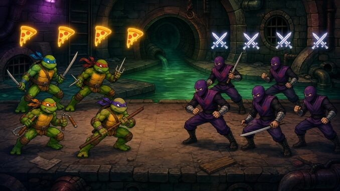 Gameplay d’une jeu mobile comme TMNT Pizza Quest