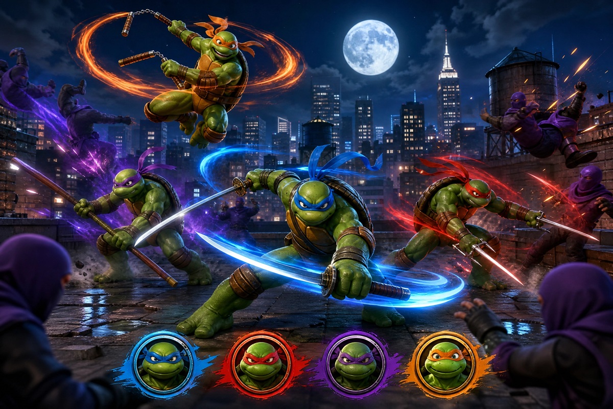Gameplay d’une jeu mobile comme TMNT Pizza Quest
