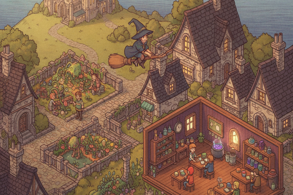 Gameplay d’un jeu vidéo similaire à Witchbrook