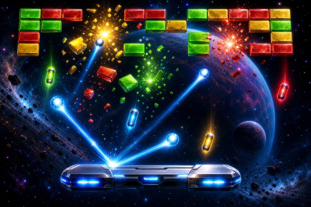 Gameplay d’un jeu comme Brick Breaker Galaxy Defense