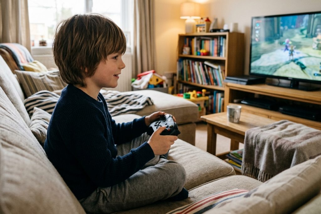 Un enfant qui joue sur une console