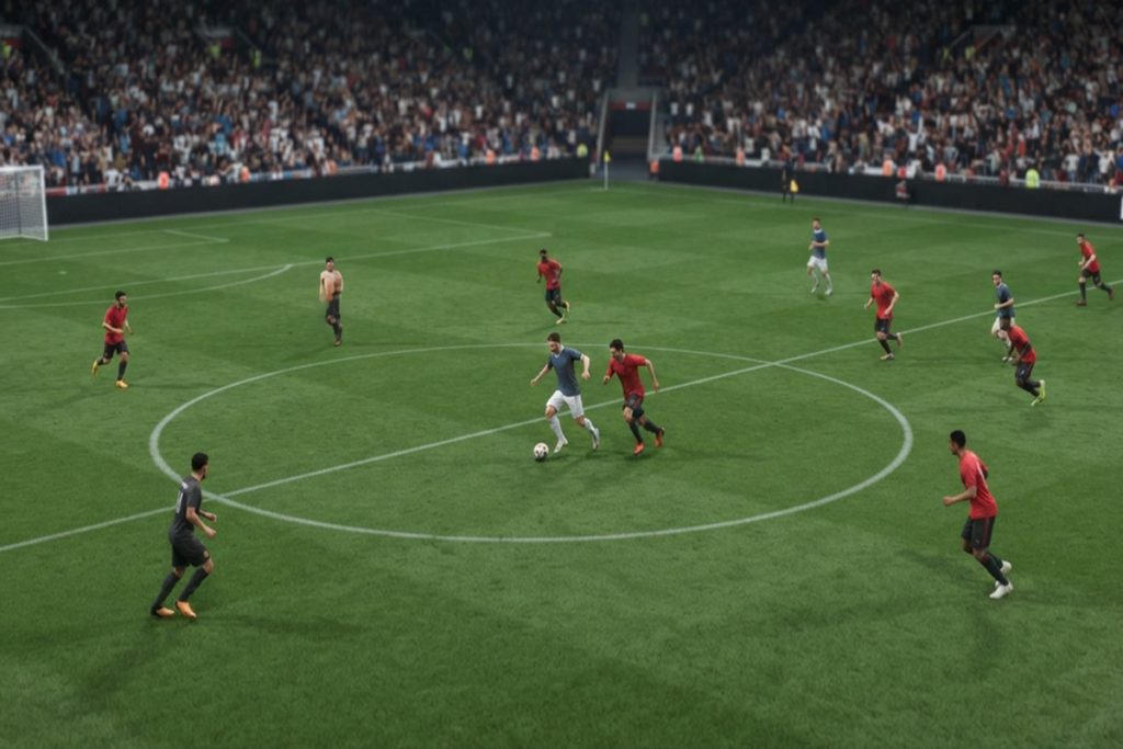 Gameplay d’un jeu vidéo de football comme EA Sports FC 27
