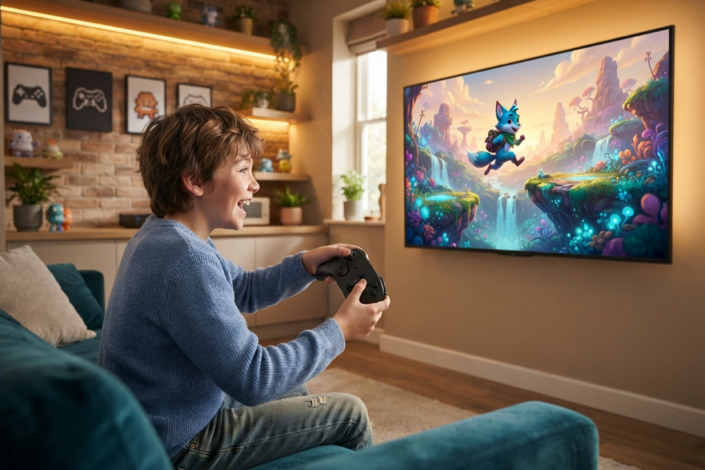 Un enfant qui joue à un jeu de plateforme