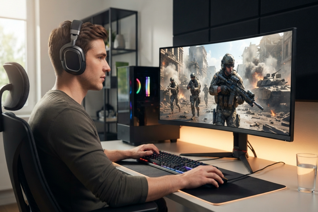 Un joueur de FPS sur ordinateur