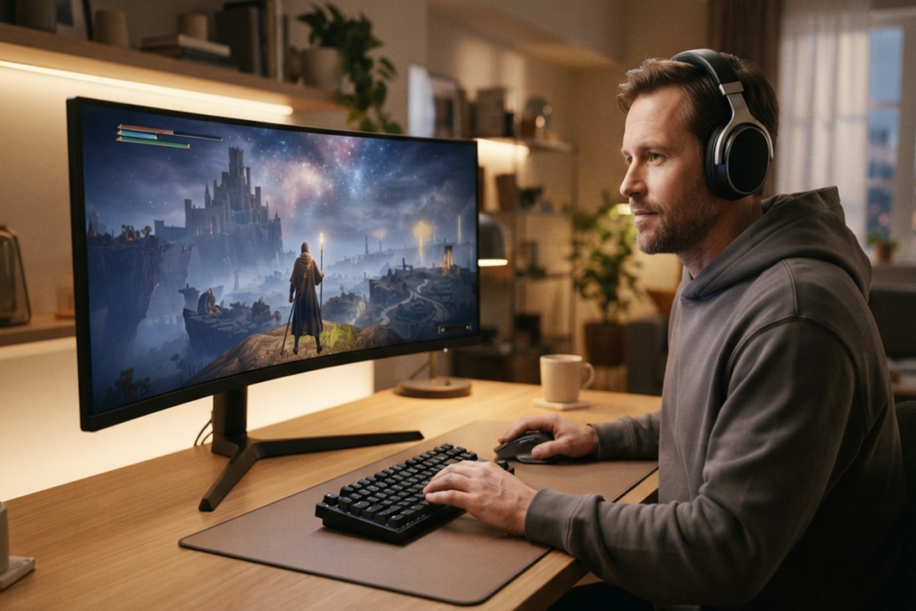 Un joueur qui joue sur son ordinateur