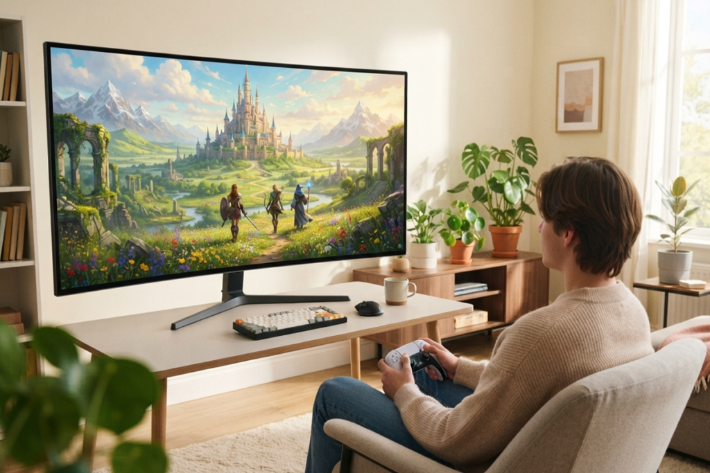 Un joueur de RPG sur son ordinateur
