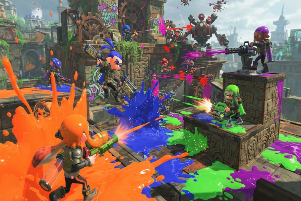 Gameplay d’un jeu de tir comme Splatoon Raiders