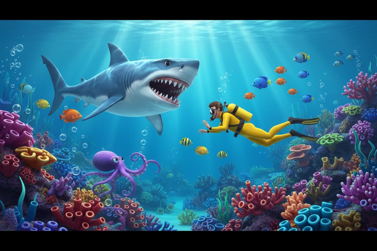 Gameplay d’un jeu comme Angry Sharks
