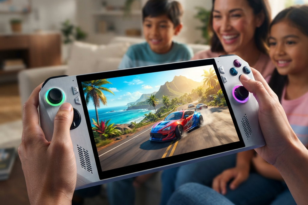 Un jeu de course sur une console portable