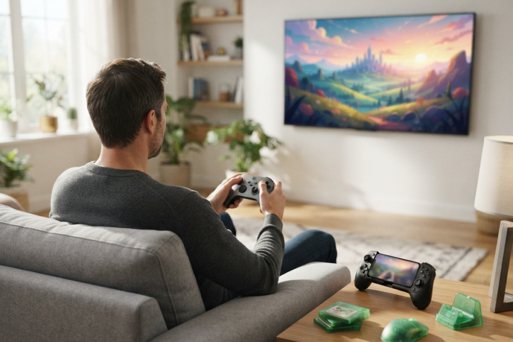 Un joueur qui joue à la console