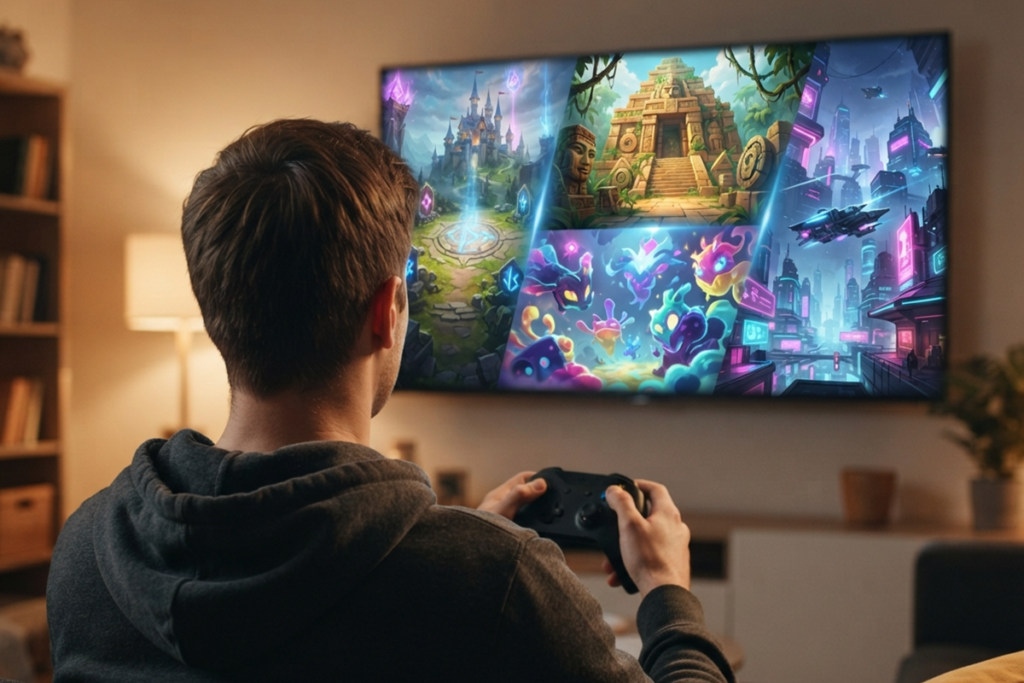 Un joueur sur sa console