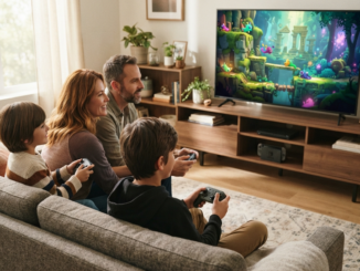 Une famille qui joue sur console