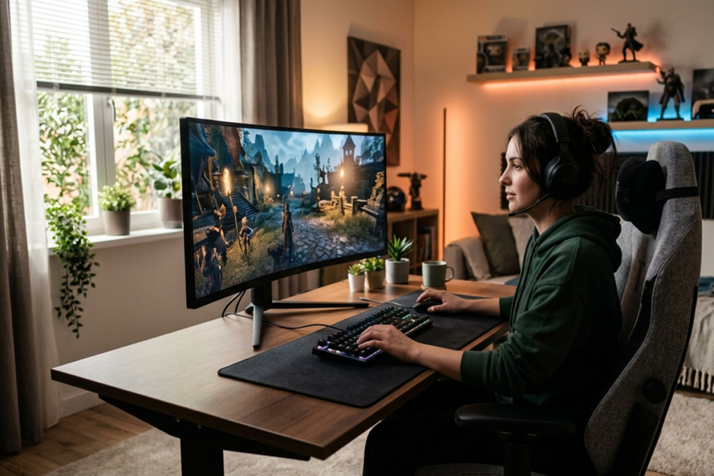 Une joueuse sur son PC découvrant l’Epic Games Store