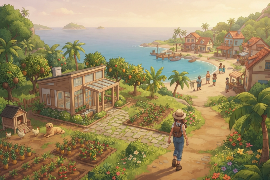 Gameplay d’un jeu de simulation similaire à Starsand Island