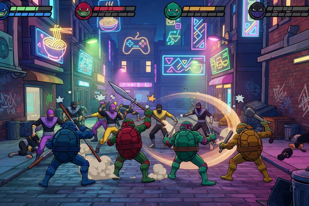 Gameplay d’un des jeux pour enfants de septembre comme Teenage Mutant Ninja Turtles Arcade