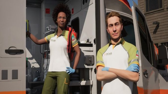 Deux ambulanciers dans le jeu vidéo Ambulance Life : A Paramedic Simulator