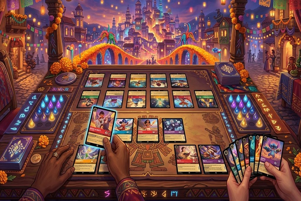 Illustration d’un jeu de cartes comme Disney Lorcana