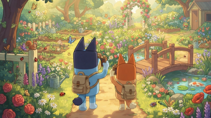 Gameplay d’un jeu montrant des personnages comme Bluey et Bingo