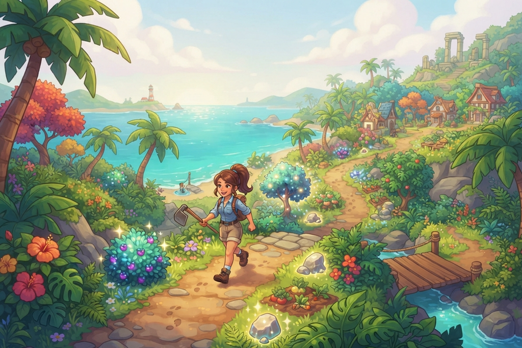 Gameplay d’un jeu cosy comme Luma Island