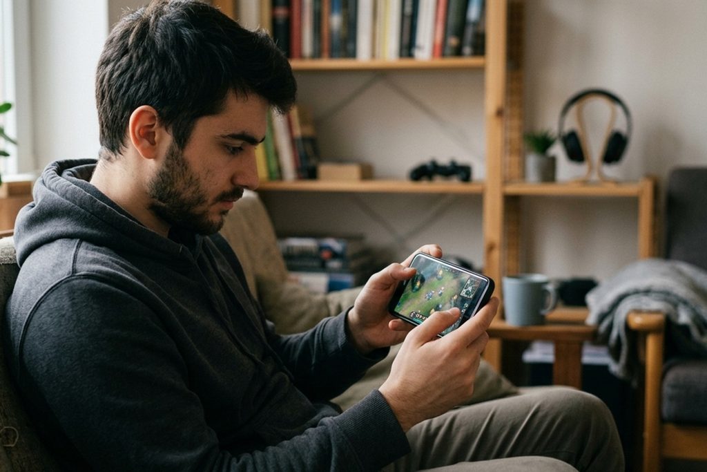 Un gamer qui joue sur son mobile